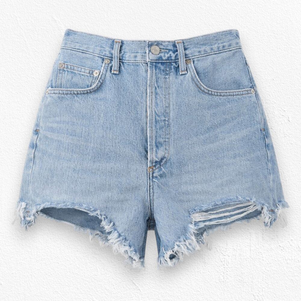 AGOLDE Parker Cutoff Shorts High Rise Distressed Light Wash Denim Shorts Size 24